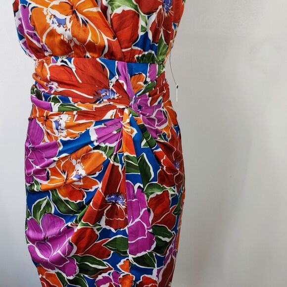 Maggy London Dress Sheath Size 6 Floral Sleeveless Blue Chilli V Neck Party NWT - Picture 6 of 16